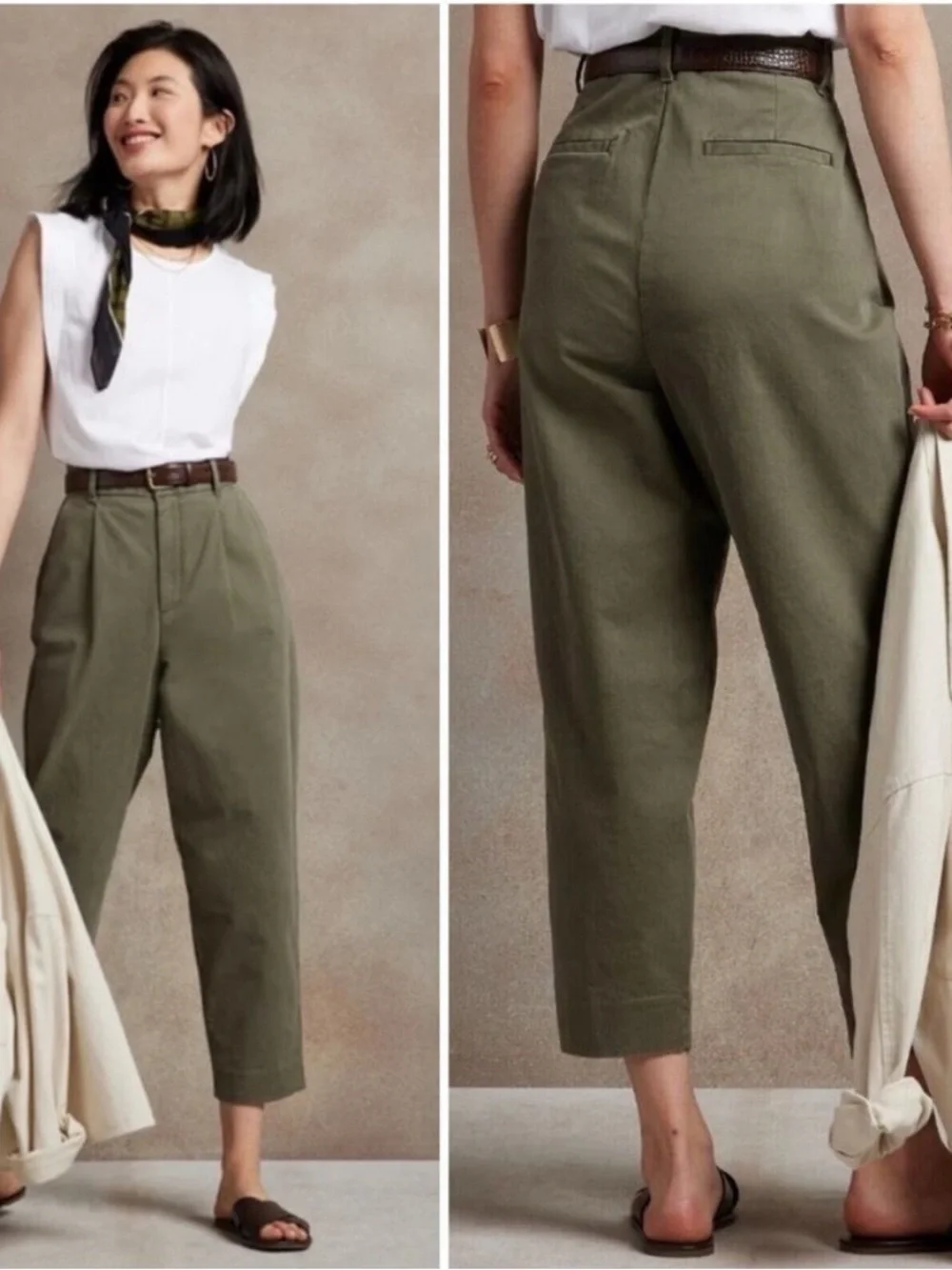 NWT - Banana Republic Chino Pleated Crop Pants Army green Plus Size 18